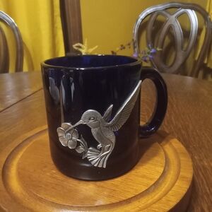 Cobalt Blue Coffee Mug With Pewter Hummingbird